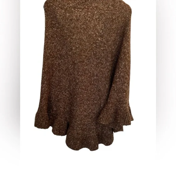 Cabi One Size Tweed Brown Ruffle Hem Shawl Sweater Poncho Cottagecore Cozy Cabin - Picture 6 of 6